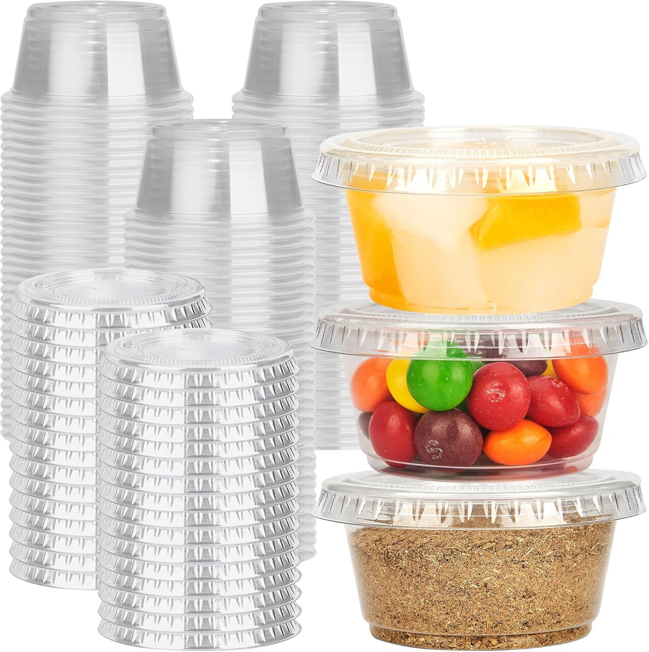 2 oz 500 pack Cups with Lids, Disposable Souffle Cups with Lids, Clear Portion Cups for Dipping Sauce